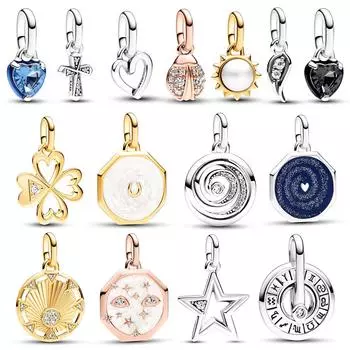 S925 Сверкающее Серебро Сверкающая Звезда ME Галактика Сердце Медальон Синий Черный Чакра Сердце Крест Мини-Висячий Подвеска Подходит Подарки