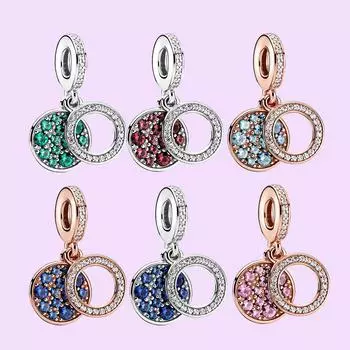 S925 Сверкающее серебро, сверкающий двойной диск, подвеска с тканевой сумкой, подходит для изготовления браслета для женщин, простые ювелирные изделия, подарки