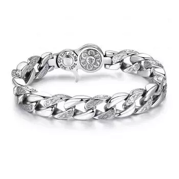 S925 Тайская серебряная кубинская цепочка с шестью словами True Words Браслет National Tide Retro Do Old Simple Оригинальный доминирующий мужской браслет 22CM