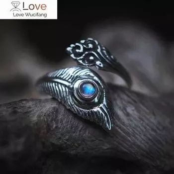 S925 Винтажное тайское серебряное лунное кольцо с пером для вечеринки в подарок ювелирное кольцо оптом Resizable