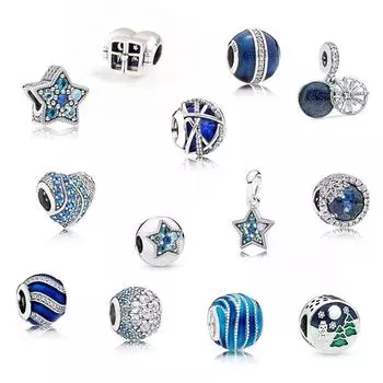 s925 White Copper Blue Series DIY Pendant Star Snowflake Accessories Beaded Bracelet