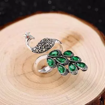 S925 Yintai серебряное кольцо с инкрустацией цирконом и павлином, модное женское кольцо в стиле ретро Resizable