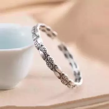 S925pure Silver Sterling Silver Retro Matte Pisces Fish Дамская модель Открытый браслет Темперамент Подарочный аксессуар