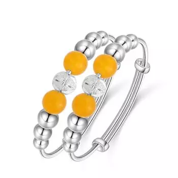 S990 Foot Silver Yellow Jade Marrow Ball Детский браслет из бисера Детский милый серебряный браслет Детский серебряный браслет в полнолуние Adjustable size