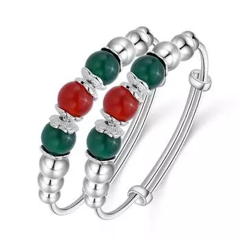 S990 Серебряный инкрустированный агатом круглый детский браслет из бисера, детский серебряный браслет, модный и милый детский серебряный браслет Adjustable size