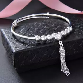 S990 Серебряный светящийся браслет для лица Love Женский однотонный регулируемый браслет в форме сердца с пуш-пульсом Модный и уникальный браслет из чистого серебра Adjustable size