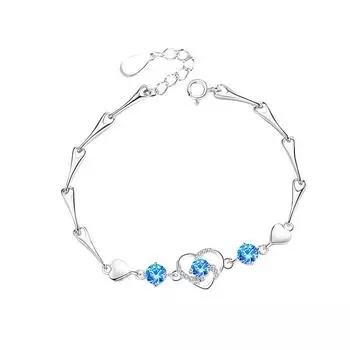 S999 Браслет из чистого серебра Корейский микроинкрустированный женский браслет в форме любви с фиолетовым бриллиантом Корейский стиль Браслет из свежего бамбука для женщин Adjustable size