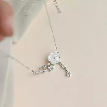 S999 Чистое серебро Цветок Материнской Ракушки Ожерелье для женщин Легкое Роскошное Женское Дизайн Несовершеннолетних Высококачественный Французский Стиль 999