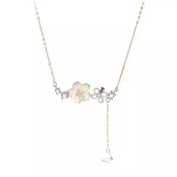 S999 Чистое серебро Цветущая вишня Конвенция Ожерелье Женский Оригинальный Дизайн Бабочка Кулон Модный Универсальный Ключица Цепи Ожерелье