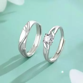 S999 Чистое серебро Пара Кольца для пар Простое модное универсальное кольцо с бриллиантом
