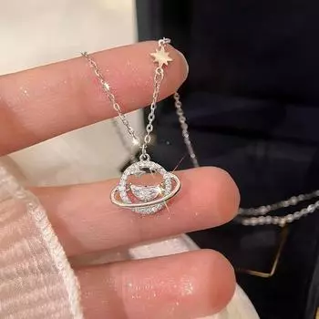 S999 Чистое серебро Планета Ожерелье Легкая Роскошь Minority Ключичная Цепочка