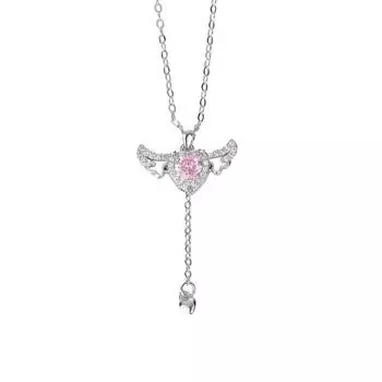 S999 чистое серебро розовые бриллианты сердце крылья кисточка ожерелье женский милый универсальный кулон особый интерес дизайн ключичная цепочка ювелирные изделия