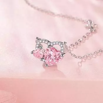 S999 Чистое серебро Трогательное сердце розовое бриллиантовое ожерелье Любовь Милое модное короткое ожерелье, подходящее ко всему
