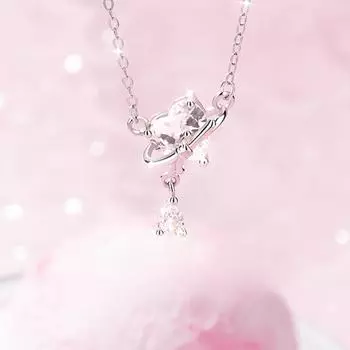 S999 Чистое серебро в форме сердца скрученный бант ожерелье для девочек легкая роскошная цепочка для ключицы в стиле меньшинства