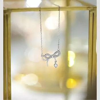 S999 чистое серебряное ожерелье женский бант легкий роскошный дизайн меньшинства ключичная цепочка с драгоценными камнями кулон 999