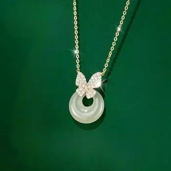 S999 чистого серебра халцедон пряжка подвеска бабочка стерлингового серебра ожерелье женское легкое роскошное меньшинство ключица цепочка ожерелье