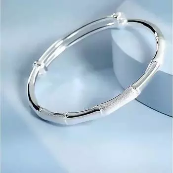 S999 Чистый Серебряный Бамбуковый Браслет Женский Монолитный Браслет Высококачественный Матовый Открытый Браслет Push Pull 99