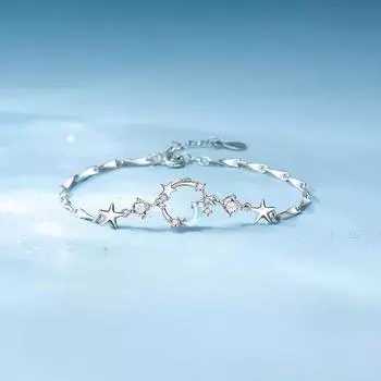 S999 Чистый Серебряный Браслет Звезда Луна Заполненный Женский Легкий Роскошный Изысканный Браслет Лунный Камень XINGX Универсальные Ювелирные Изделия 999