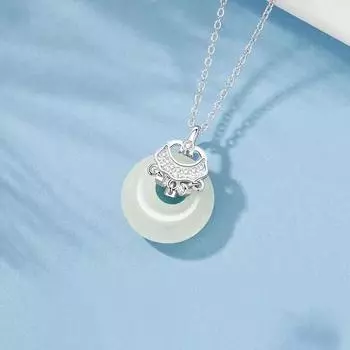 S999 Чистый Серебряный Халцедон Мира Пряжка Ожерелье Женский Национальный Стиль Долголетие Замок Ключица Цепь