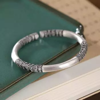 S999 Чистый Серебряный Круглый Браслет в стиле ретро для мужчин и женщин Xiangyun, сплошной открытый браслет, персонализированный серебряный браслет для ног, браслет для лучшего друга Adjustable size