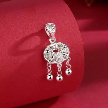 S999 Чистый Серебряный Замок Безопасности Fu Character Одиночный Подвесной Простой Темпераментный Универсальный