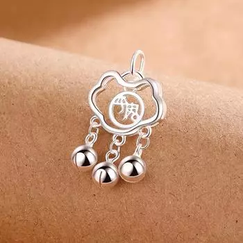 S999 Чистый Серебряный Замок Долговечности Одиночный Кулон Простое Элегантное Ожерелье Женский Замок Безопасности в Национальном Стиле Полые Украшения Колокола