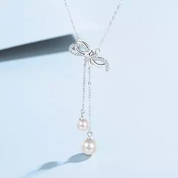 S999 Чистый Серебряный Жемчужный Ожерелье Женский Бант Кисточка Кулон Модная Простая Цепочка Ключицы pure silver