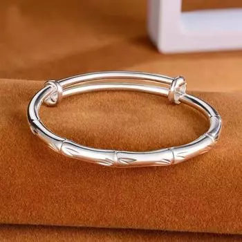 S999 Foot Silver Festival Высотный бамбуковый фестиваль Серебряный браслет Женский браслет из чистого серебра Push-pull Твердый подарок на День святого Валентина Мода Adjustable size