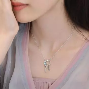 S999 Полное серебряное ожерелье в форме луны с цветочной ветвью, бриллиантами и каплями воды, кисточкой, Ins Niche Design, сладкий темперамент, цепочка на ключицу