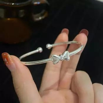 S999 Нога Серебряный Простой и Холодный Ветер Браслет Лук с Регулируемым Открытием, Уникальный Дизайн, Высококачественная Ручная Работа для Женщин Adjustable size