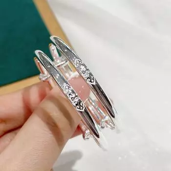 S999 Полностью серебряный детский браслет в этническом стиле с круглым стержнем Fu, пуш-пул, простой детский и мужской серебряный браслет с ярким лицом Adjustable size