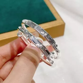 S999 полностью серебряный ретро бамбуковый автомобильный цветок пуш-пул детский браслет простой однотонный браслет подарок на первый день рождения для ребенка 20g