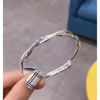 S999 Полный серебряный браслет Мебиуса Матовый браслет Стерлинговое серебро Жареные тестовые завитки Тканый любовный переплетенный открытый браслет Push Pull Adjustable size