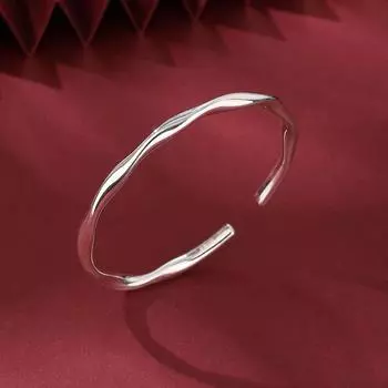 S999 Полный серебряный браслет с кольцом Мебиуса Открытый серебряный браслет женский блестящий простой молодой браслет с жареным тестом и морщинами Adjustable size