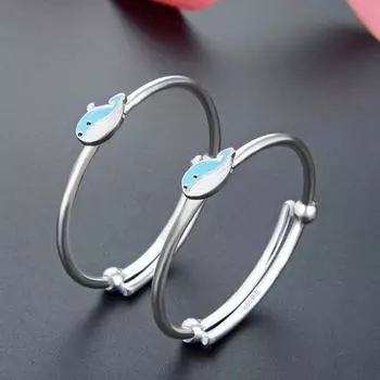 S999 Полный Серебряный Детский Браслет Пара Детских Push Pull Живой Браслет С Узором Дельфина Серебряный Браслет Полная Луна Подарок Adjustable size