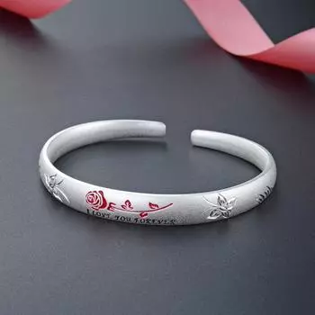 S999 Полный Серебряный Открытый Браслет с Розой Женская Личность Ретро Скульптура Текстура Браслет Темперамент Личность Серебряный Браслет Модный Adjustable size
