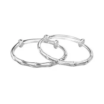 S999 Полный Серебряный Ретро Бамбуковый Шарнир Push Pull Детский Браслет Шаг за шагом Растущий Твердый Браслет Подарок На День Рождения Браслет Из Чистого Серебра Adjustable size