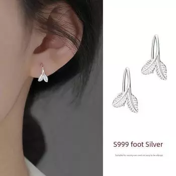 S999 Pure Ginkgo Leaf Earrings Special-Interest Design Fancy Leaf-Shapepd Stud Earrings Female Elegant South Korea Mori Style Ear Rings Two leaf earrings sterling silver s999 material