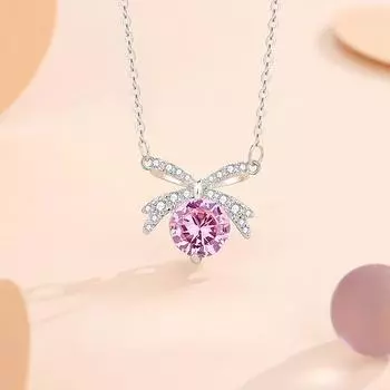 S999 Чистое Серебряное Ожерелье-Бант Женское Легкое Роскошное Женское Дизайнерское Ожерелье Бабочка Мечта Ключица Цепочка Розовое Цирконовое Принцесса Узел Ожерелье