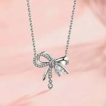 S999 Чистое Серебряное Ожерелье-Бантик Легкое Роскошное Универсальное Девчачье Узелок Бабочка Мечта Женская Ниша Ключичная Цепочка