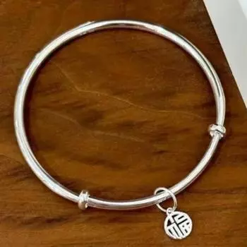 S999 Pure Silver High-Grade Blessing Card Pendant Bracelet Men and Women s One Pair Push-Pull Adjustable Exquisite 999