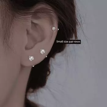 S999 Pure Silver Ruyi Knot Stud Earrings Female Ear-Caring New Arrival Spiral Stylish Ear Bone Stud Mini Screw Anti-Allergy Twist ear studs [small size 4mm] pair