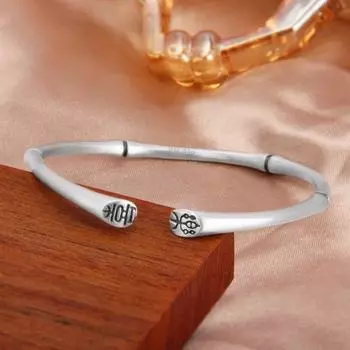 S999 Серебряный Бамбуковый Шарнирный Регулируемый Радостный Браслет Из Чистого Серебра женский Ретро Этнический Стиль Отправка Подруги Прилив Adjustable size