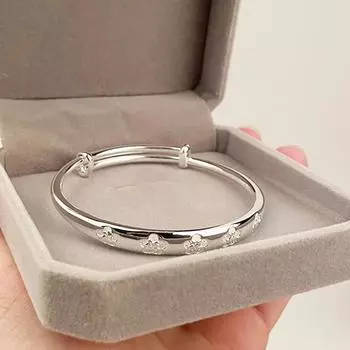 S999 Серебряный браслет с гравировкой «Пять благословений» Серебряный браслет Полный серебряный однотонный браслет Модный и универсальный подарок для мамы и пожилых людей Adjustable size серебряный