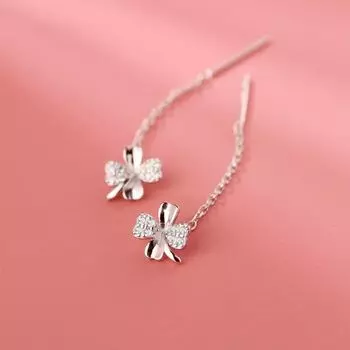 S999 Sterling Silver Lucky Four-Leaf Clover Silver Earrings Women s Delicate Earrings Niche Style Temperament Entry Lux Long Clover Stud Earrings Lucky Four-Leaf Clover ear wire pair