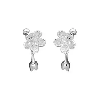 S999 Sterling Silver Stud Earrings for Women Niche Design Camellia Exquisite and Versatile Screw Earrings Ear-Caring Accessible Luxury Ornament Silver [S999 Silver]]