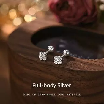 S999 Sterling Silver Stud Earrings for Women 2025 New Arrival Zircon Clover Earrings Classy Accessible Luxury Ear-Caring Pure Silver Earrings 4mm Clover screw