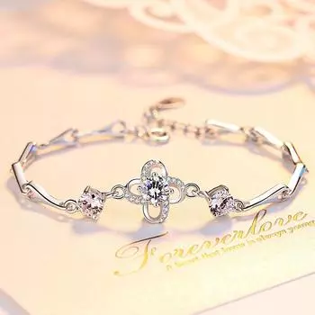S999 Стерлингового Серебра Простой и Модный Четырехлистный Клевер Бриллиантовый Браслет Леди Сладкие Ювелирные Изделия Подарок На День Рождения Adjustable size