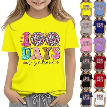 С 100-м Днем Школы Футболки с коротким рукавом для девочек и мальчиков Детские топы Футболки с круглым вырезом 120 белый