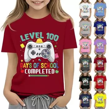 С 100-м Днем Школы Футболки с коротким рукавом для девочек и мальчиков Детские топы Футболки с круглым вырезом 140